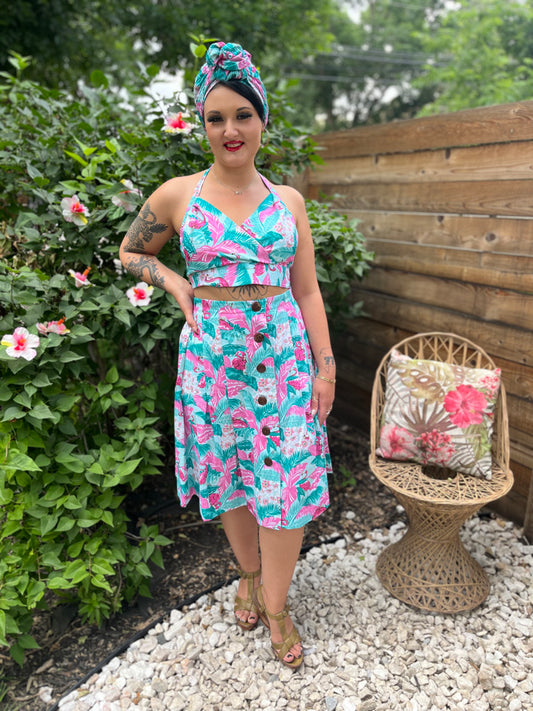 Tootie's Summer Playsuit & Turban - Flamingo Print