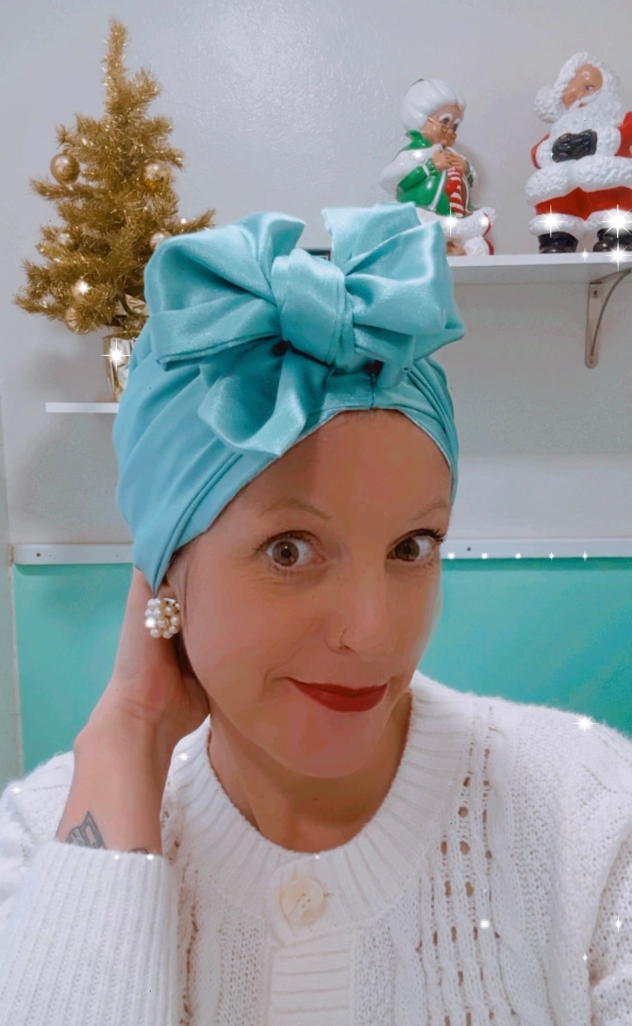 Tootie's Turbans - Teal Satin Long Tie Turban