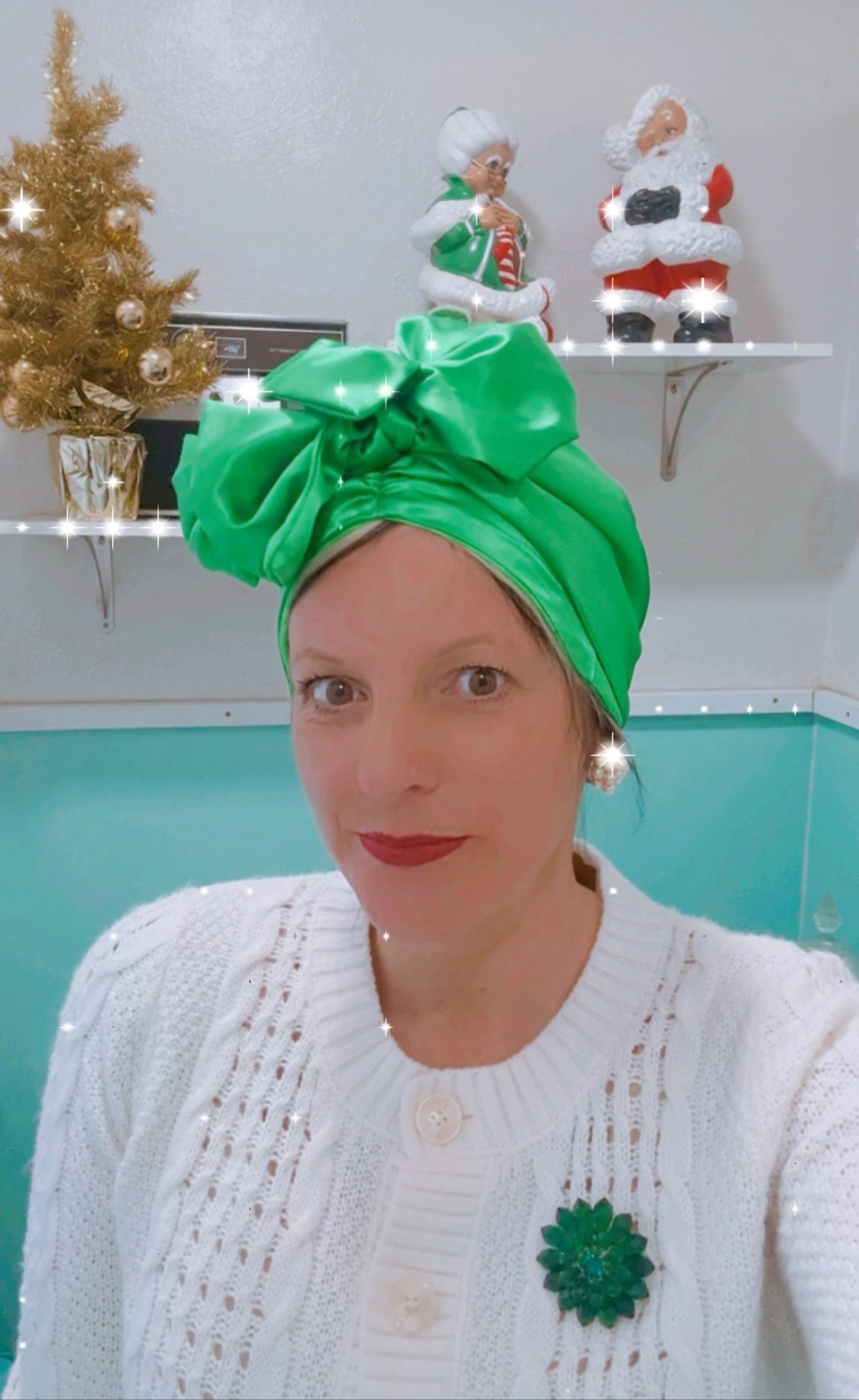 Tootie's Turbans - Green Satin Long Tie Turban
