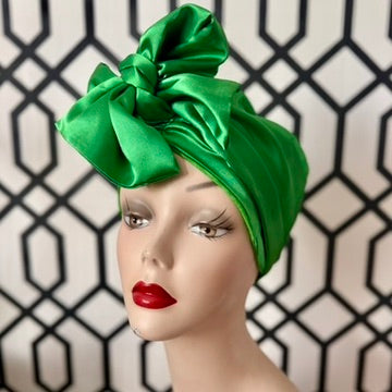 Tootie's Turbans - Green Satin Long Tie Turban