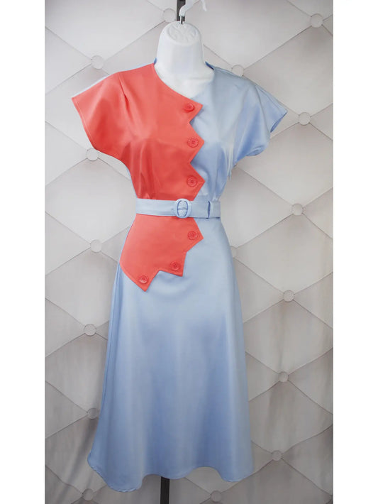 SALE 1940's Sawtooth Color Block Dress