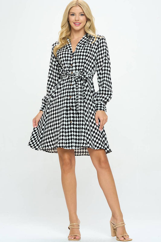 70's Style Checkered Button Down Dress