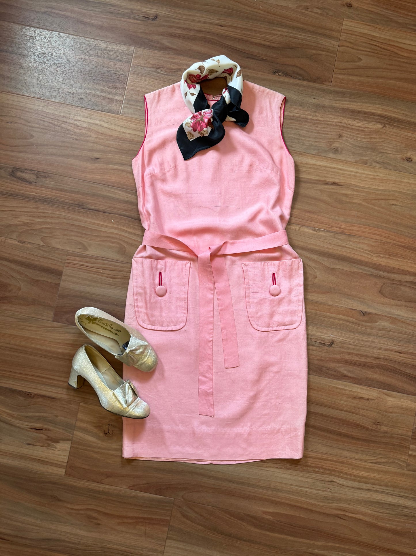 Vintage 1960's Pink Silk Shift Dress