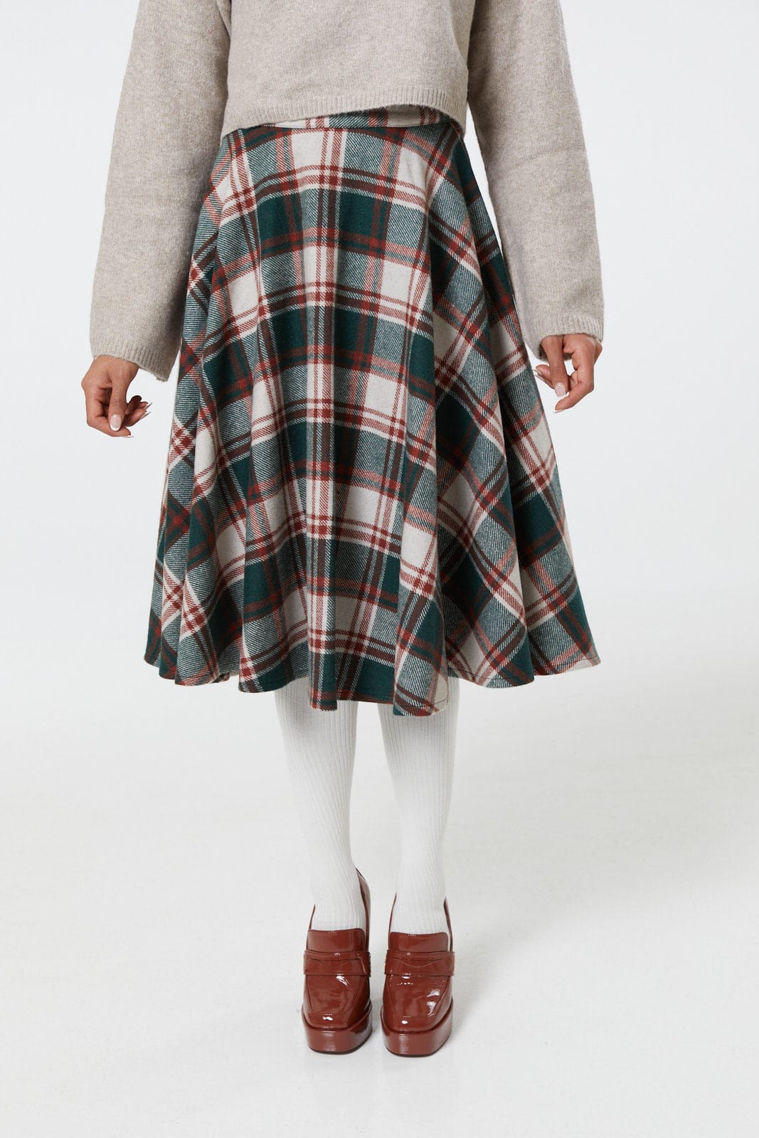 SALE Plaid Swing Skirt in Green/White/Red