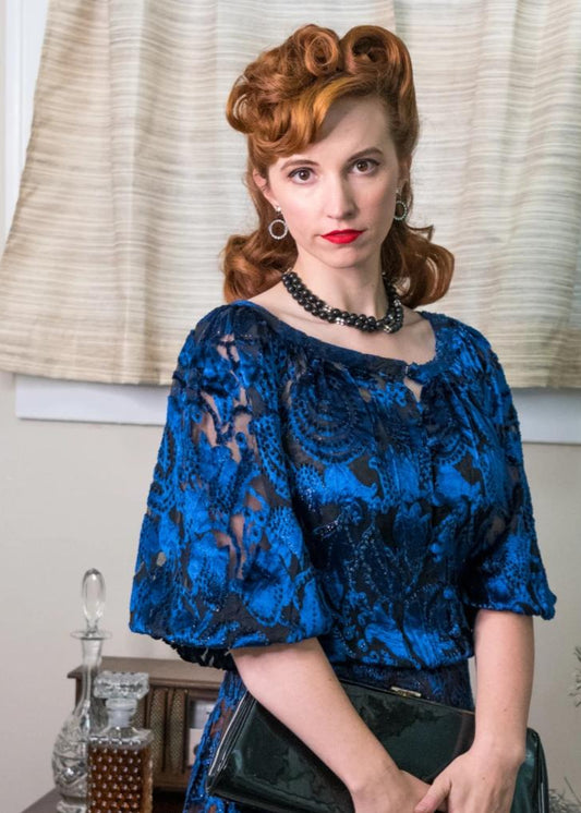 Vintage Black & Blue Jacquard Dress