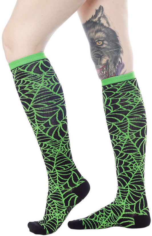 Green Spiderweb Knee Socks