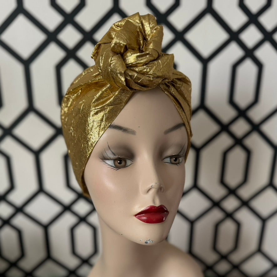 Tootie's Turbans - Gold Lame Long Tie Turban