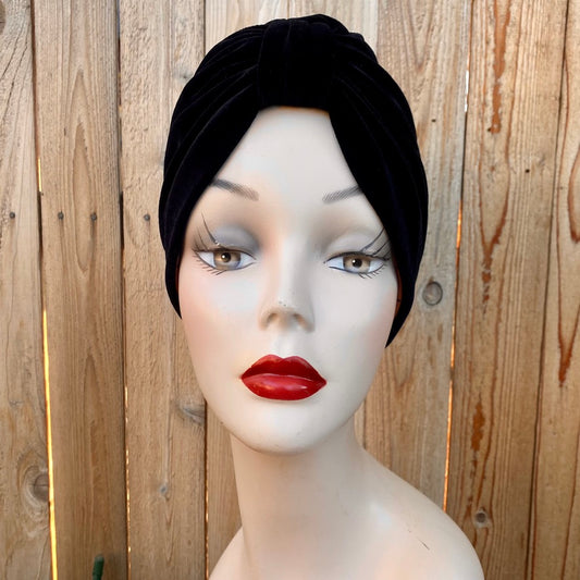Tootie's Turbans - Black Velvet & Brown Polka Dot Reversible