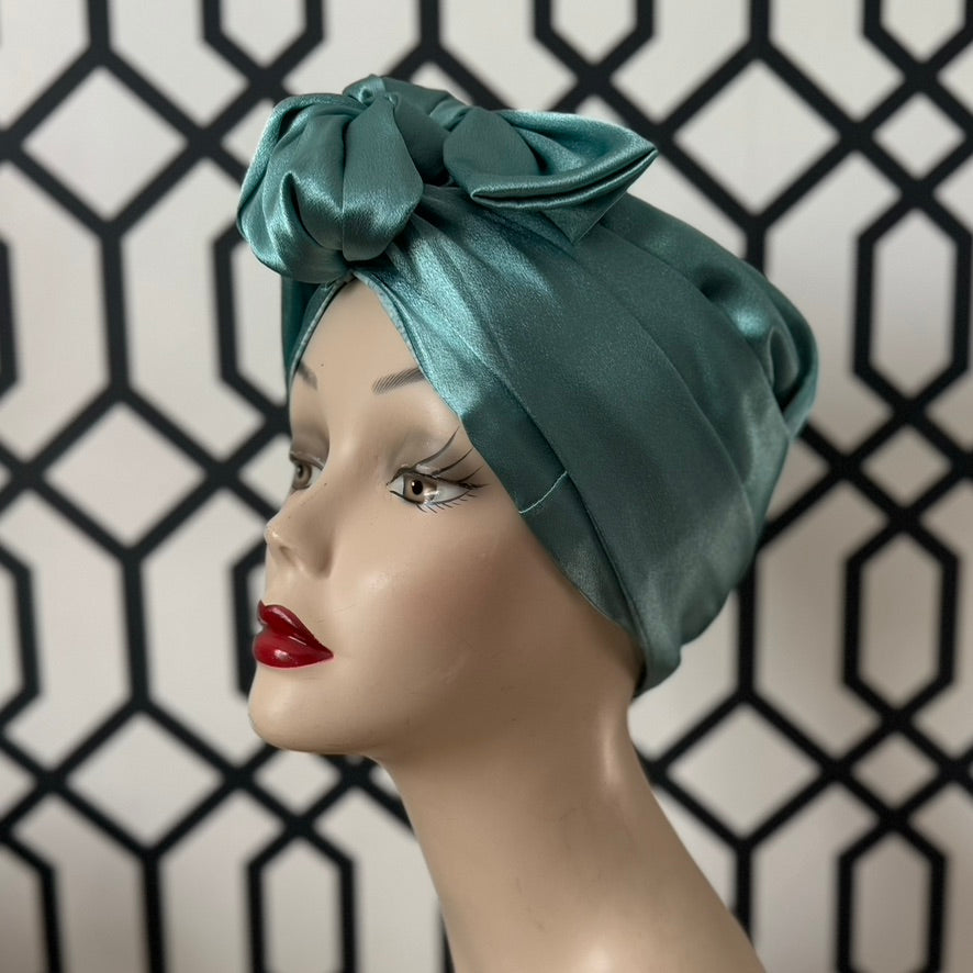 Tootie's Turbans - Teal Satin Long Tie Turban