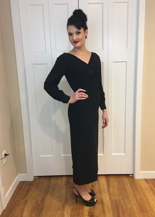 Vintage 1950's Black Beaded Cocktail Dress