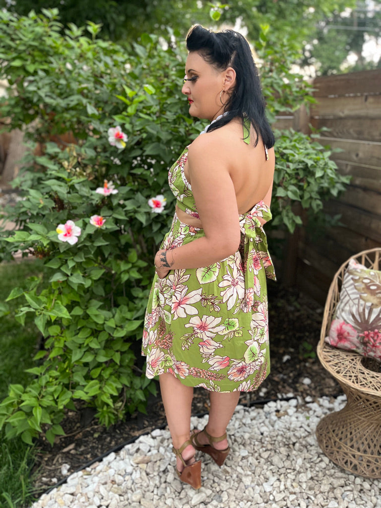 Tootie's Summer Playsuit - Vintage Green Floral Print