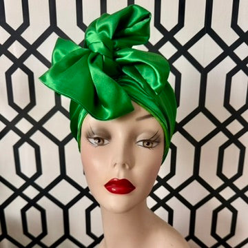 Tootie's Turbans - Green Satin Long Tie Turban