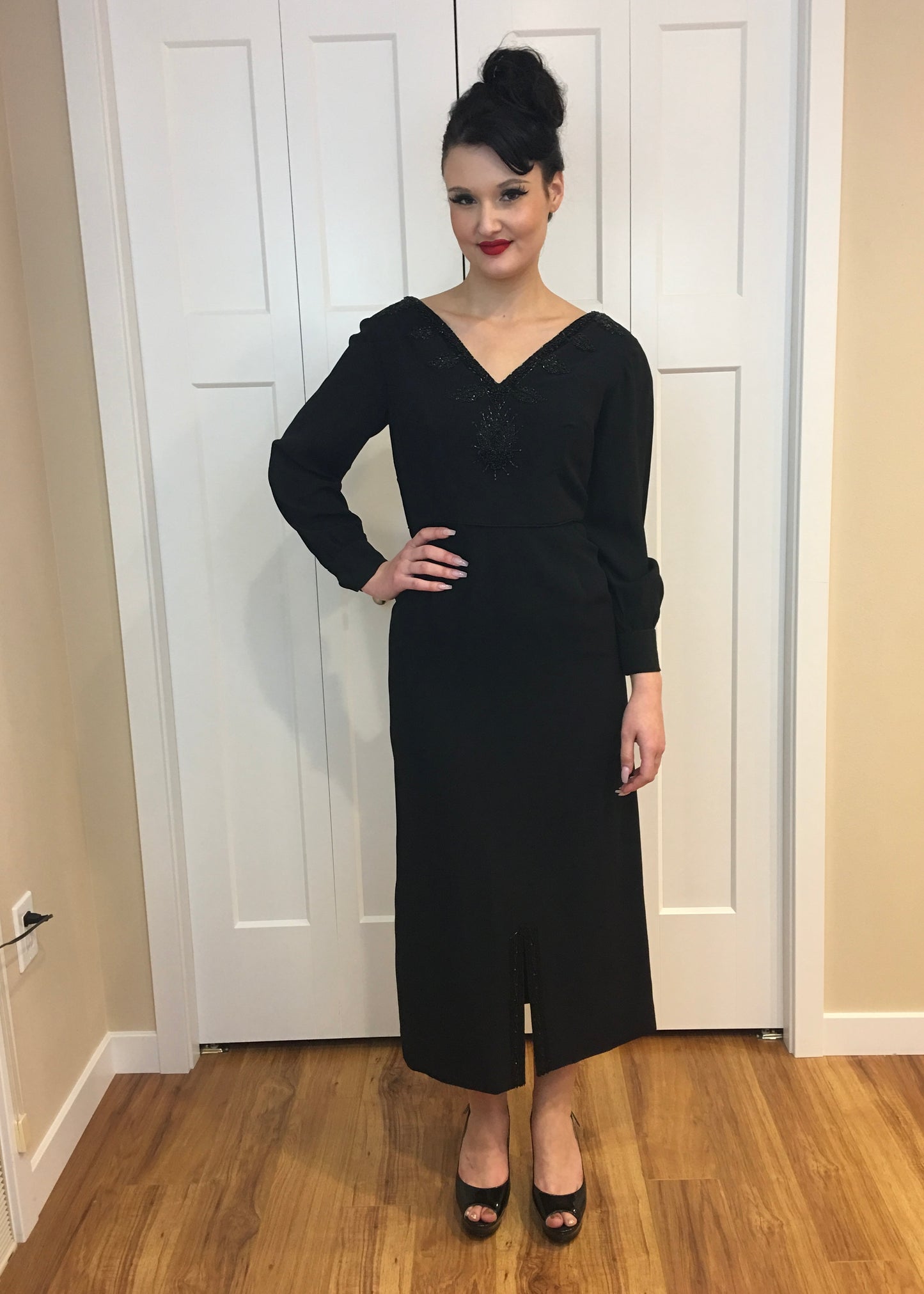 Vintage 1950's Black Beaded Cocktail Dress