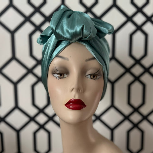 Tootie's Turbans - Teal Satin Long Tie Turban