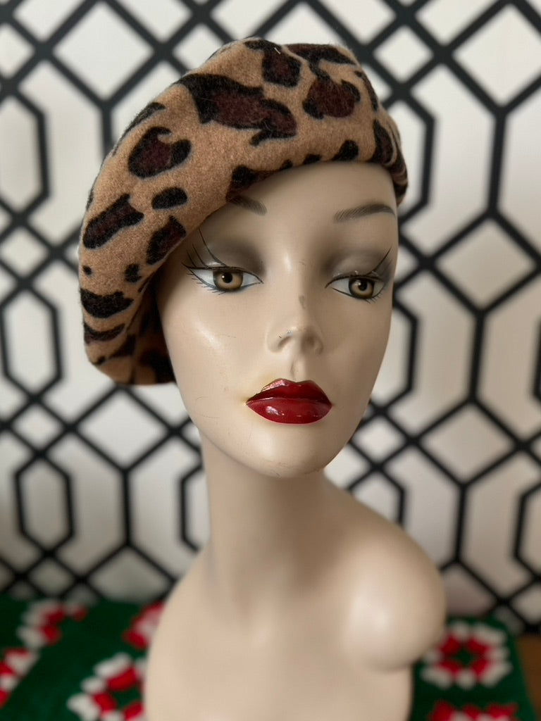 French Wool Leopard Print Beret