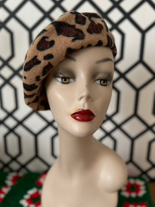 French Wool Leopard Print Beret