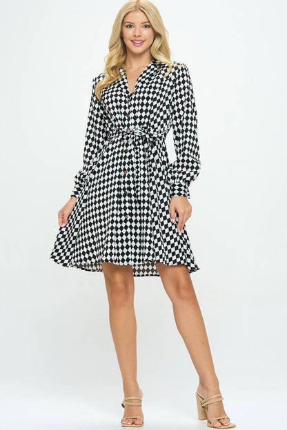 70's Style Checkered Button Down Dress