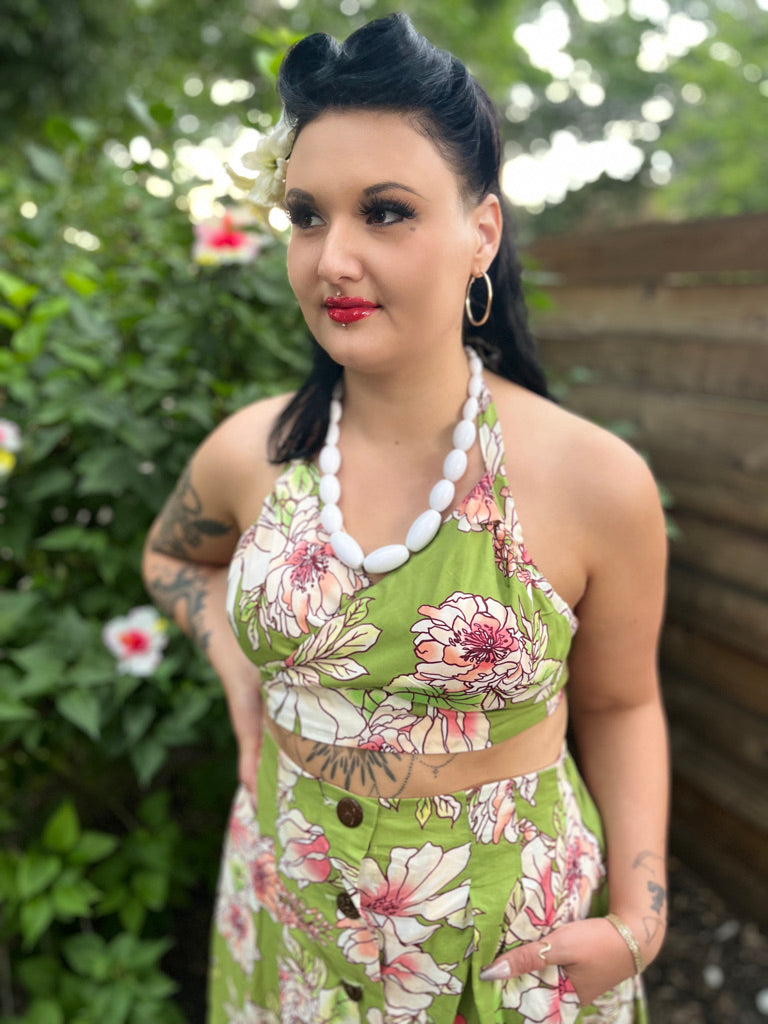 Tootie's Summer Playsuit - Vintage Green Floral Print