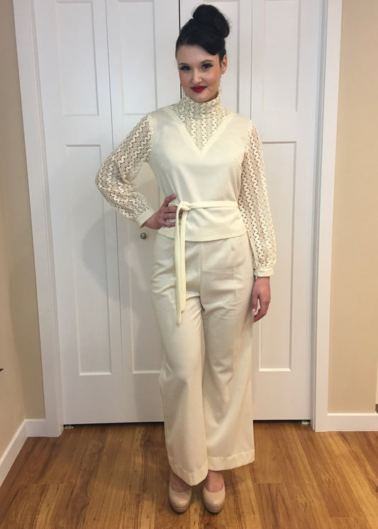 Vintage 1970's Ivory 2 Piece Pant & Top