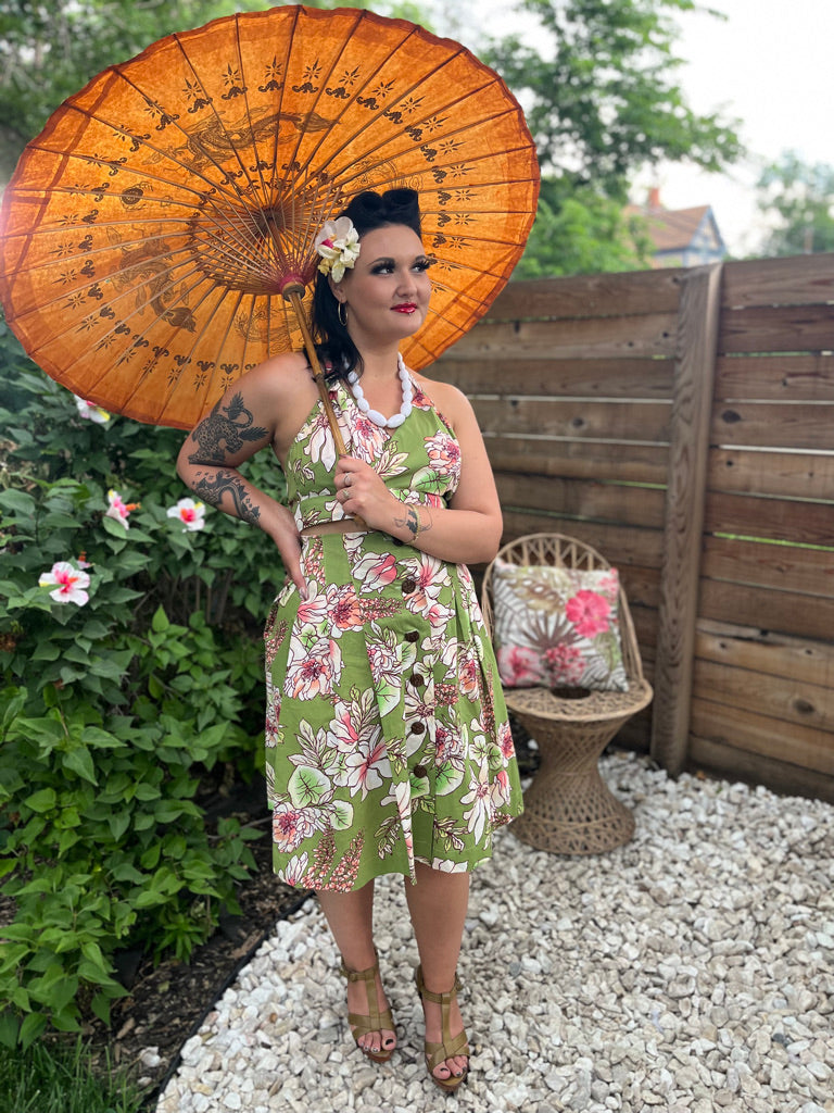 Tootie's Summer Playsuit - Vintage Green Floral Print