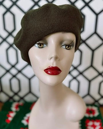 French Wool Beret in Olive Green