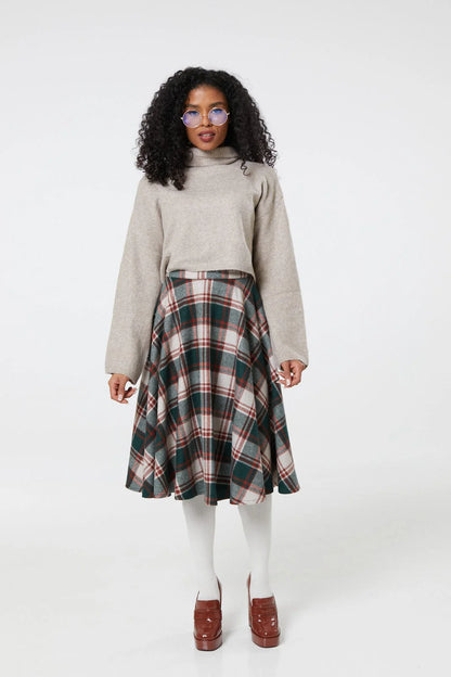 Plaid Swing Skirt in Green/White/Red