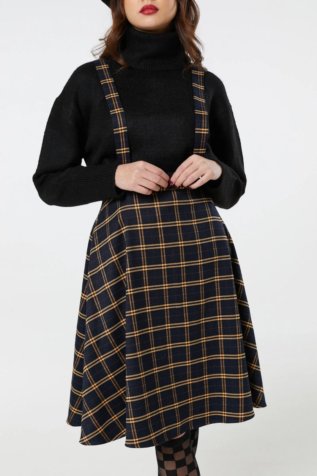 Plaid Pinafore in Navy/Yellow