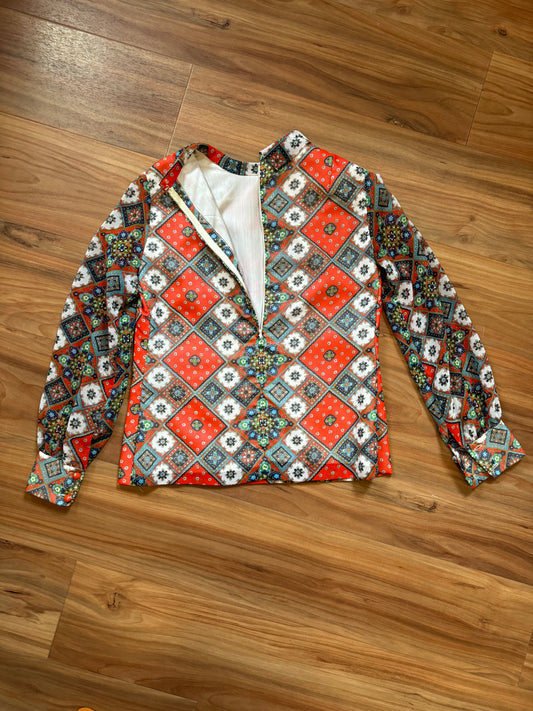 60s Long Sleeve Patchwork Print Blouse