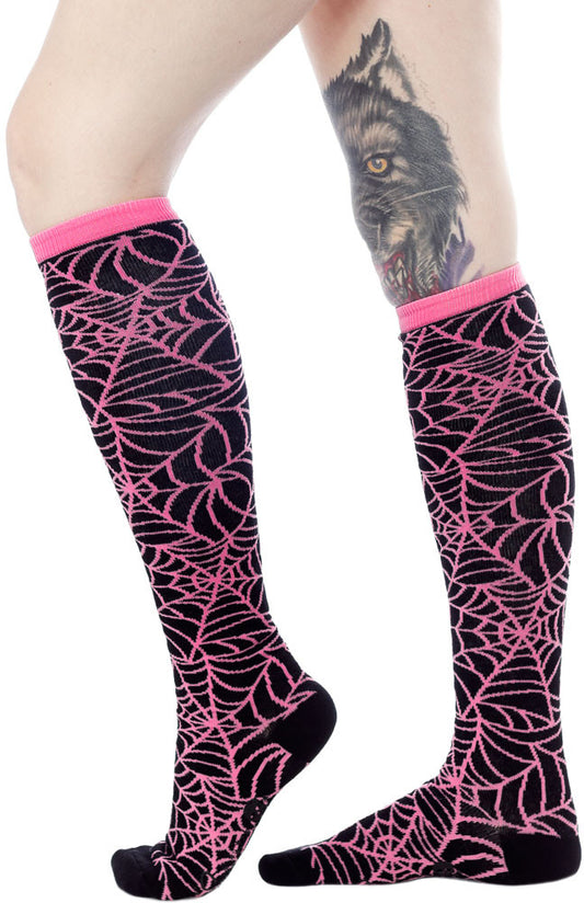 Pink Spiderweb Knee Socks